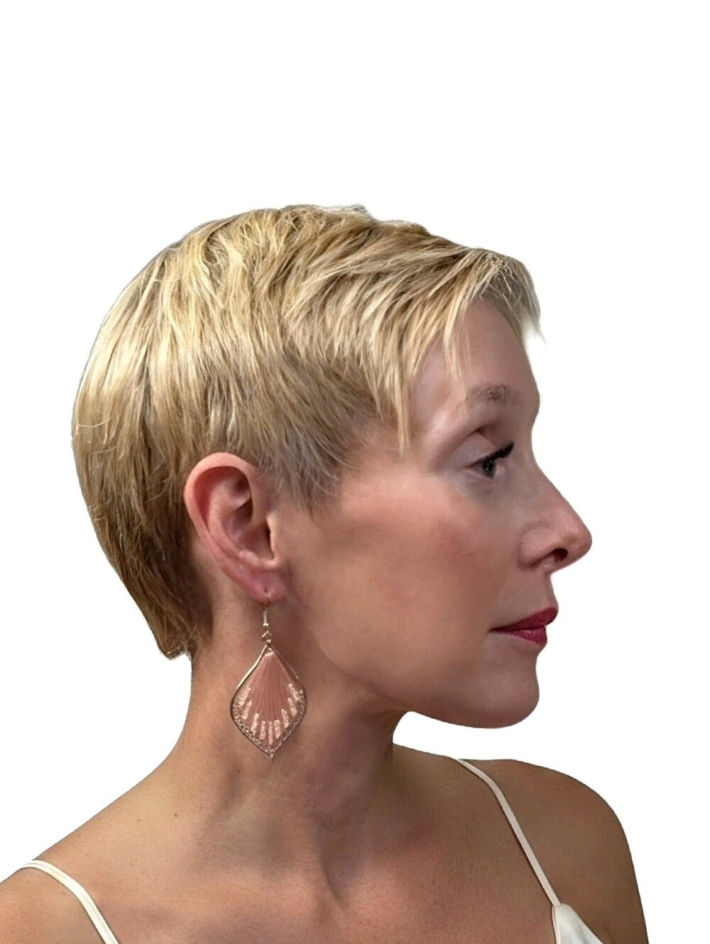 Bohemian Leaf Drop Earrings In Pink And Gold - Picture 3 of 3